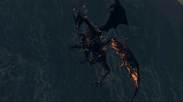 PC 版 DARK SOULS with ARTORIAS OF THE ABYSS EDITION（Prepare To Die Edition） DSfix スクリーンショット、エリア 王家の森庭（Royal Wood） 鷹の目ゴー 黒竜カラミット イベントシーン