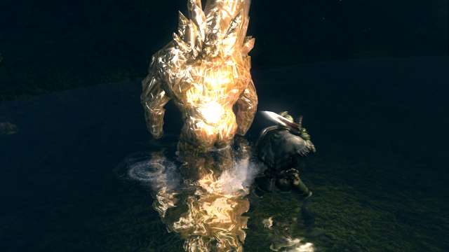 PC 版 DARK SOULS with ARTORIAS OF THE ABYSS EDITION（Prepare To Die Edition） DSfix スクリーンショット、エリア 狭間の森（Dark Root Basin） クリスタルゴーレム（琥珀）戦