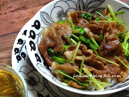 なんとなく　１－１３　お安い壬生菜で作る　豚の生姜焼き丼　2