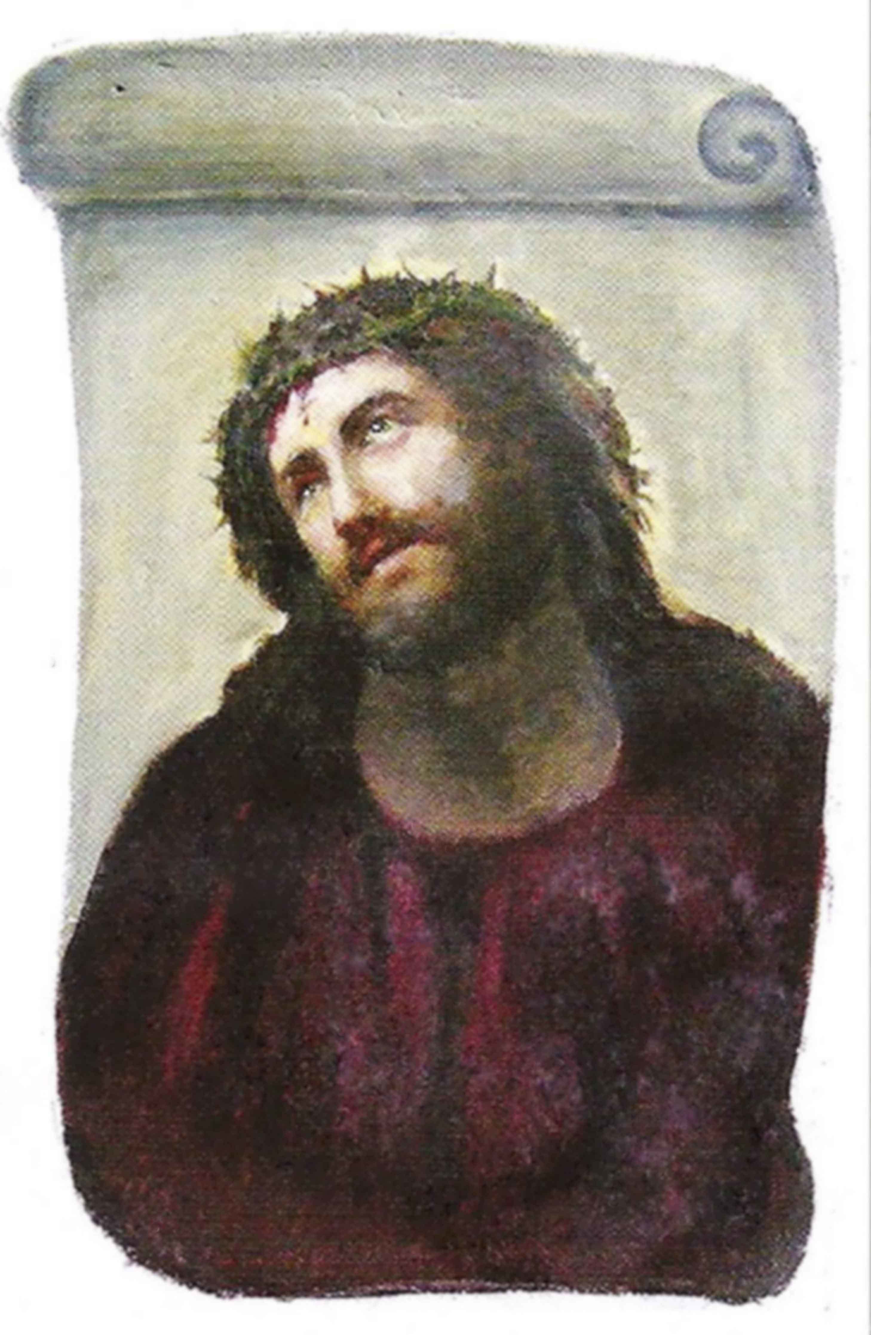 白黒写真カラー化専門店art Studio Maeda Ecce Homo この人を見よ スペインの教会の柱に描かれたイエスキリストの絵画を修復