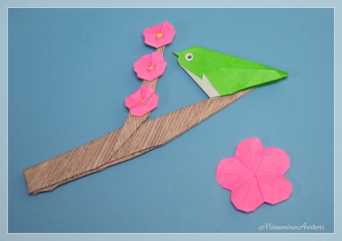 折り紙・梅とメジロ (4)