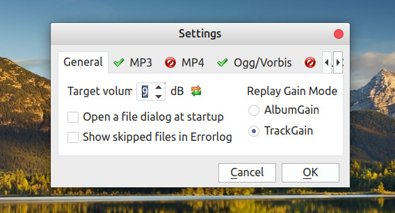 QtGain Ubuntu MP3 音量調整 均一化 オプション